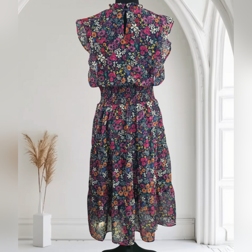 Saks Fifth Avenue Floral Flutter Sleeve Midi Dress, Size Medium, NWT - Picture 5 of 9